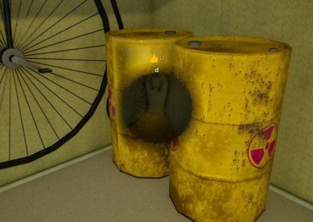 Yellow industrial barrel hiding spot in Meccha Chameleon