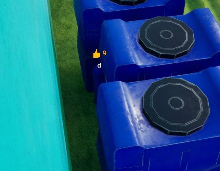 Stacked blue buckets hiding spot screenshot