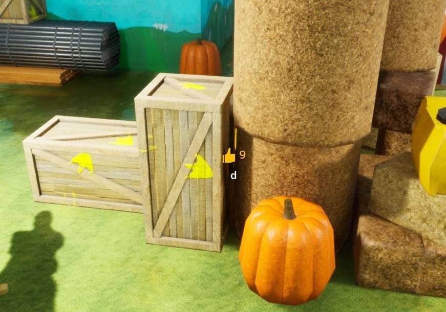 Crate, pumpkin, and hay set hiding spot screenshot