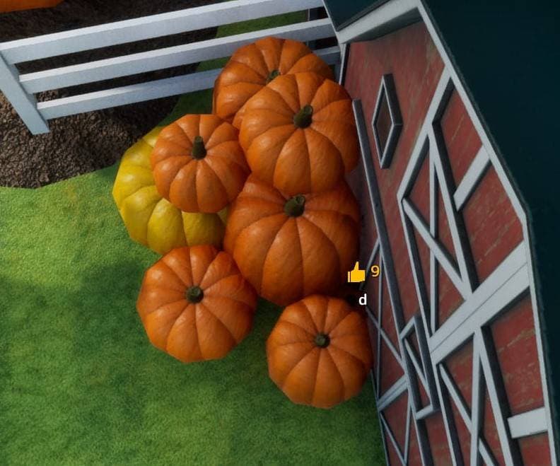 Pumpkins by barn wall hiding spot screenshot