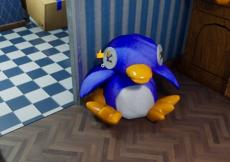 Blue penguin mascot corner hiding spot screenshot