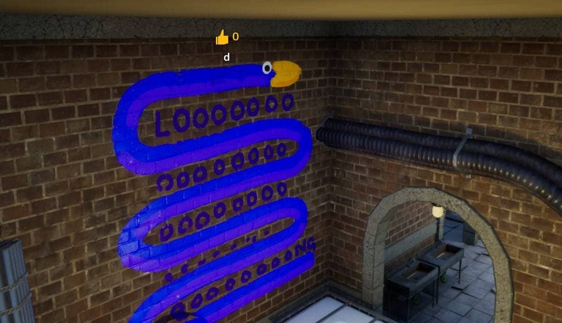 Blue graffiti drain hiding spot screenshot
