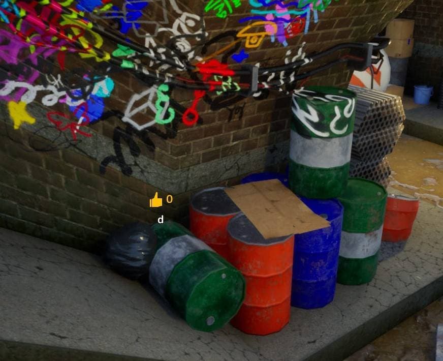 Graffiti and barrel chaos hiding spot screenshot