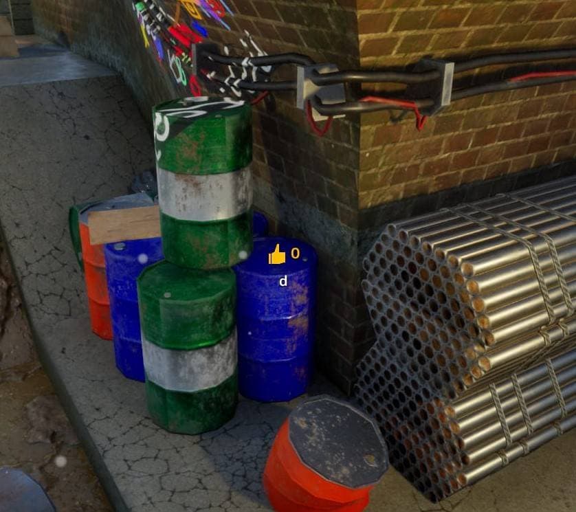 Green barrel by grate ramp hiding spot screenshot
