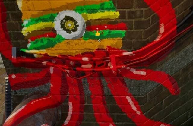Red octopus graffiti hiding spot in Meccha Chameleon